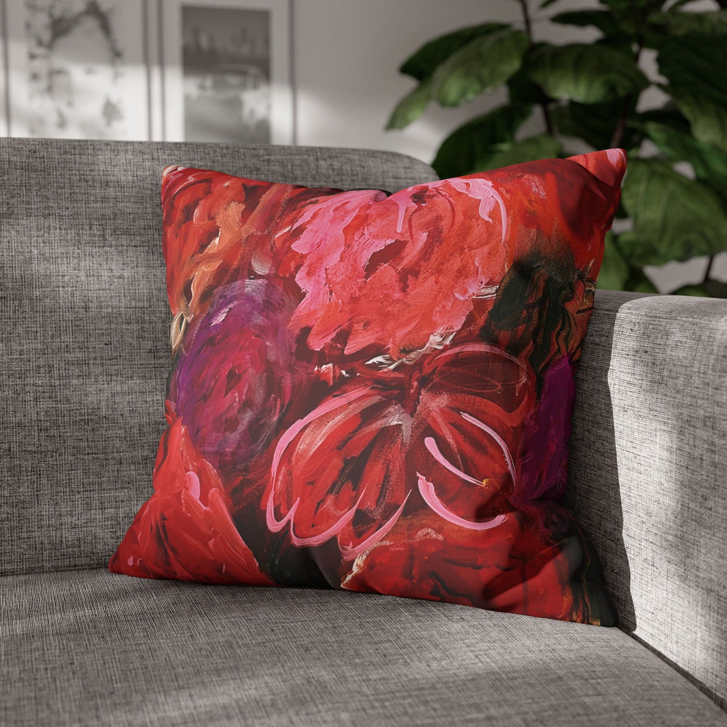 Faux Suede Square Flower Art Pillowcase