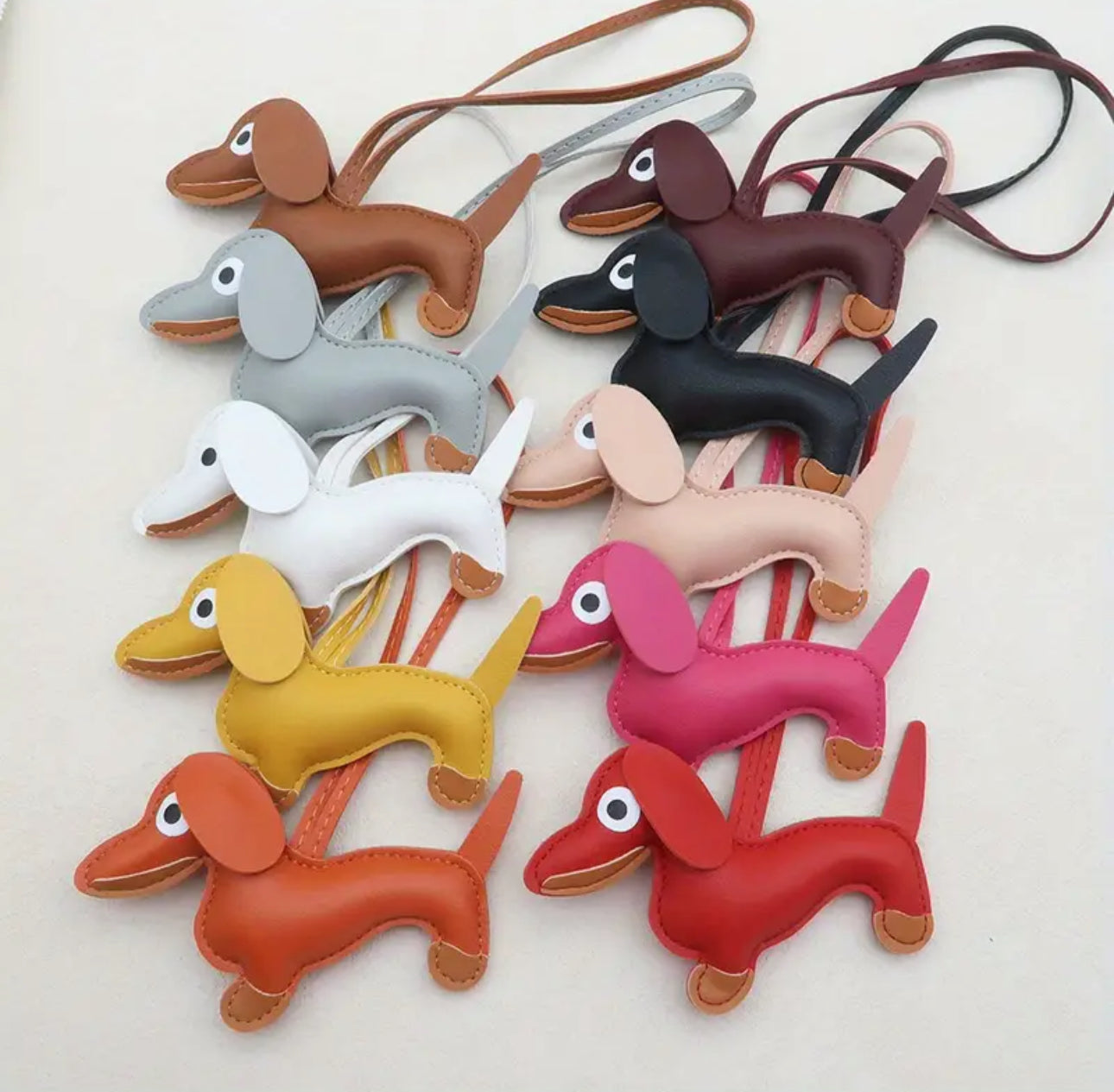 Dachshund dog charm accessories PU leather (fuchsia)