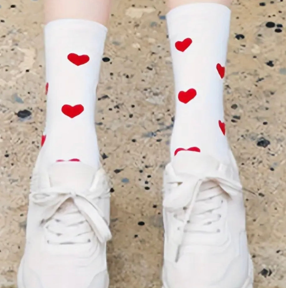 Heart socks long - white - 1 pair